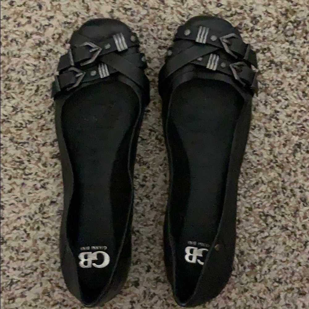 Black Flats with belt detailing